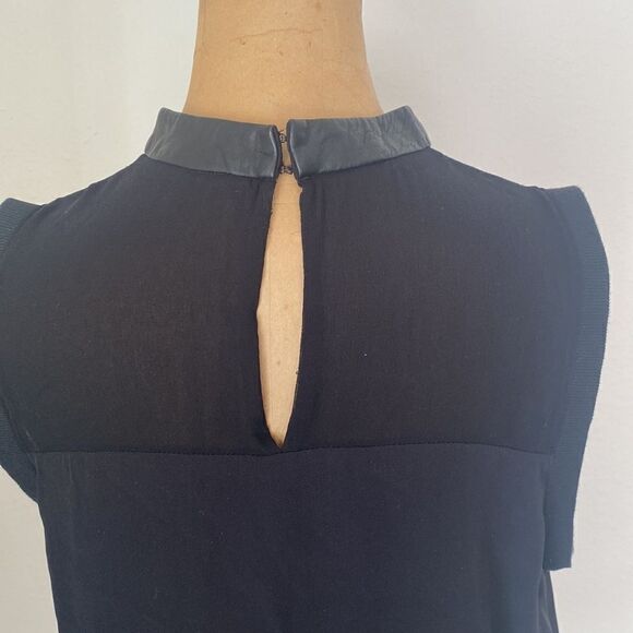 Tibi sz 8 black blouse silk and leather eyelet closure hood pre owned condition - Picture 4 of 7